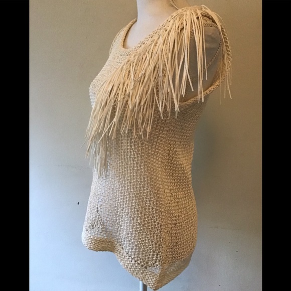 Brunello Cucinelli white knit fringe sleeveless S Tank Tops